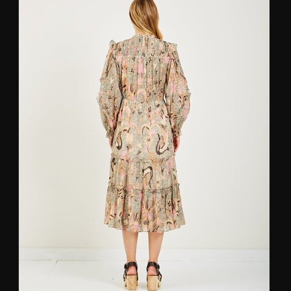 Ulla Johnson Paola Ruffled Printed Floral Midi Dress 2 - Picture 3 of 11